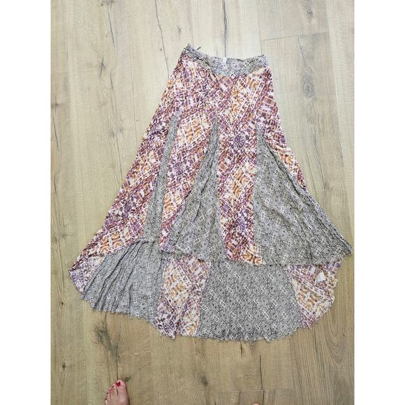 Free People Maxi Skirt High Low Gauze Raw Patchwork Cottagecore Bloom Tribal XS - Picture 3 of 9